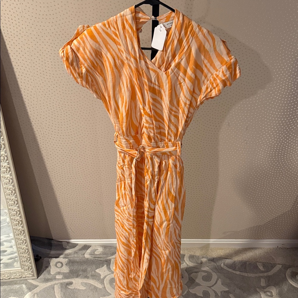 Derek Lam Orange and White Zebra Midi Dress